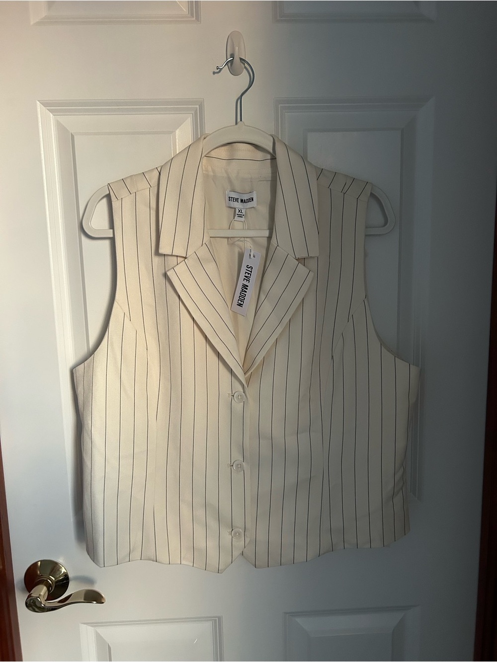 Steve Madden NWT Cream Tailored Collared Pinstripe Button Vest